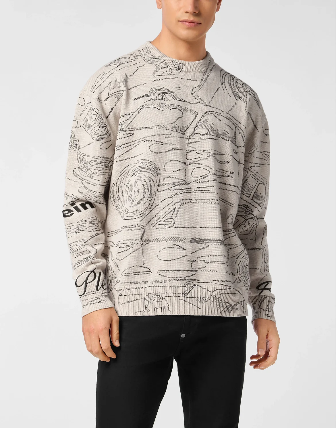 Knitted Pullover Round Neck LS Cars Racing, цвет: Белый