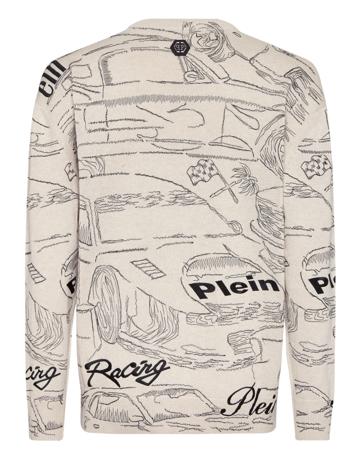 Knitted Pullover Round Neck LS Cars Racing, цвет: Белый