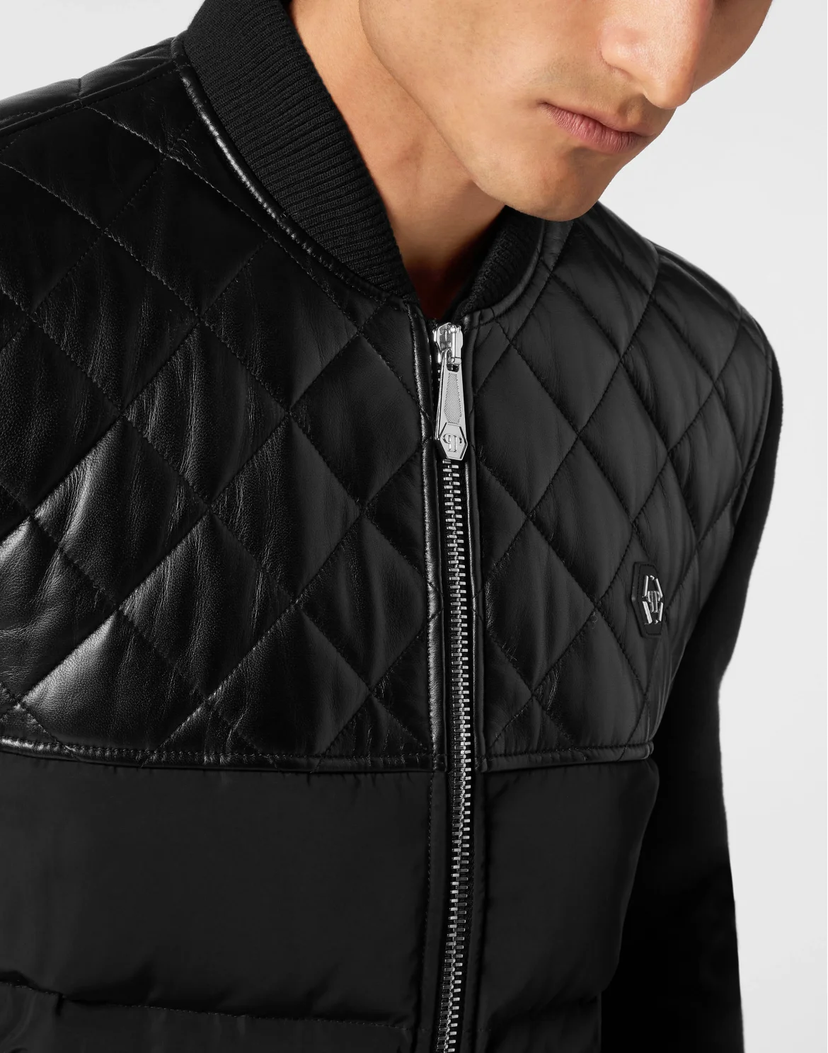 Puffer Leather Bomber Jacket LS, цвет: Черный