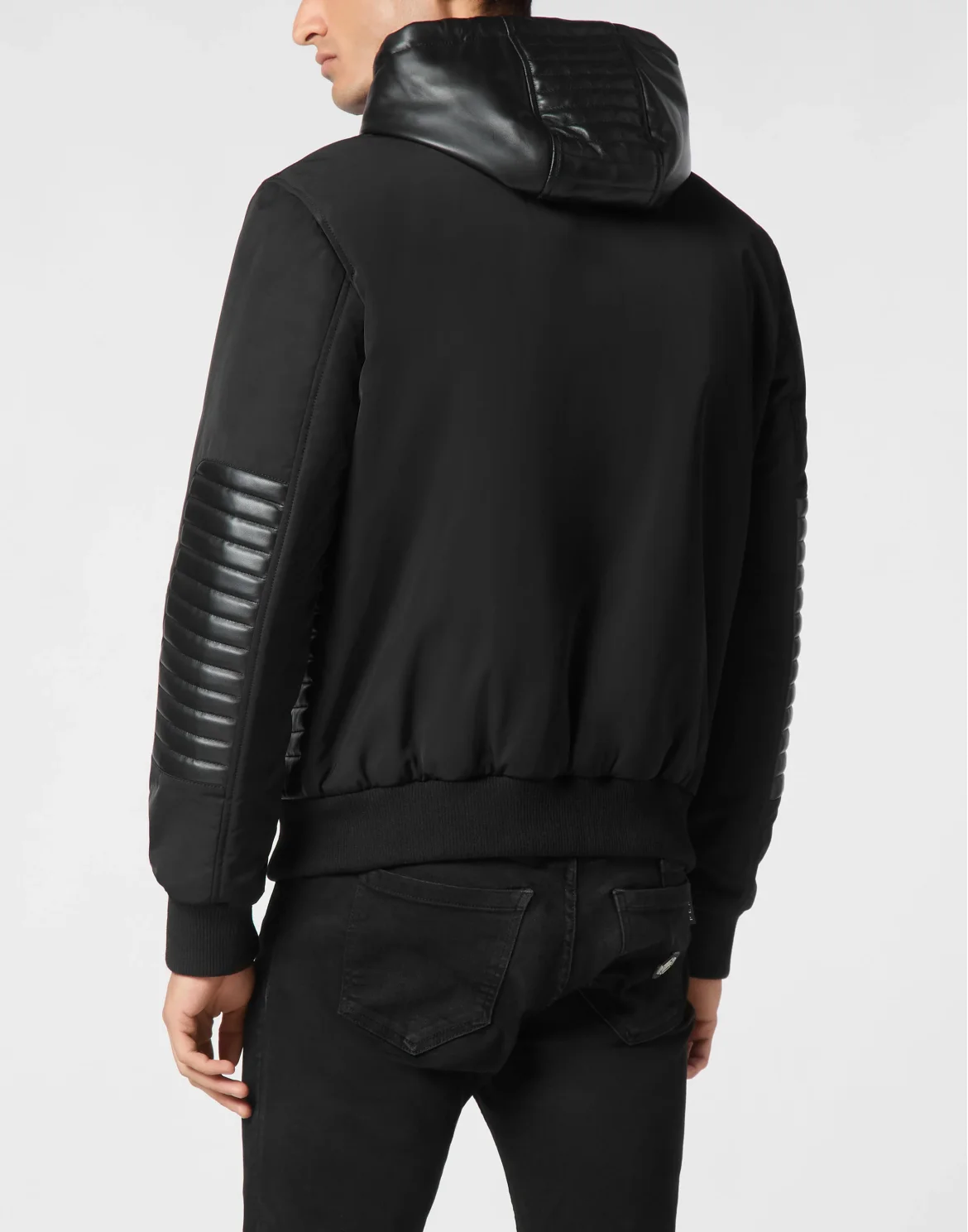 Nylon Hooded Jacket LS With Leather Inserts, цвет: Черный