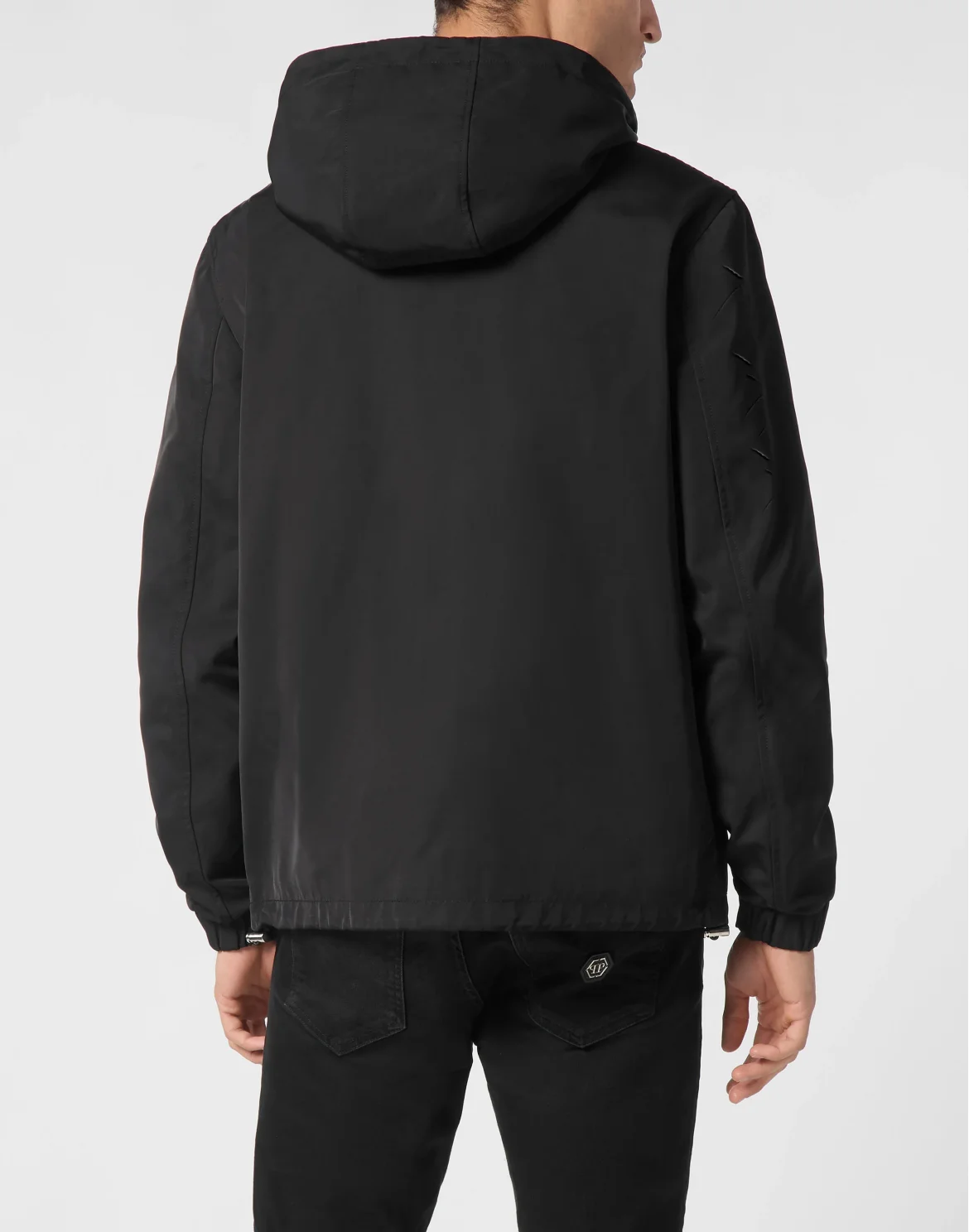 Nylon/Leather Hooded Jacket LS, цвет: Черный