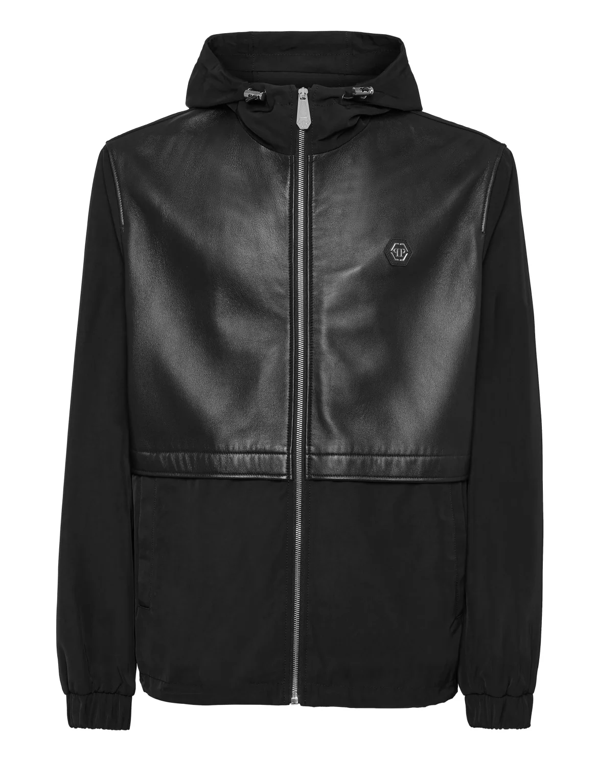 Nylon/Leather Hooded Jacket LS, цвет: Черный