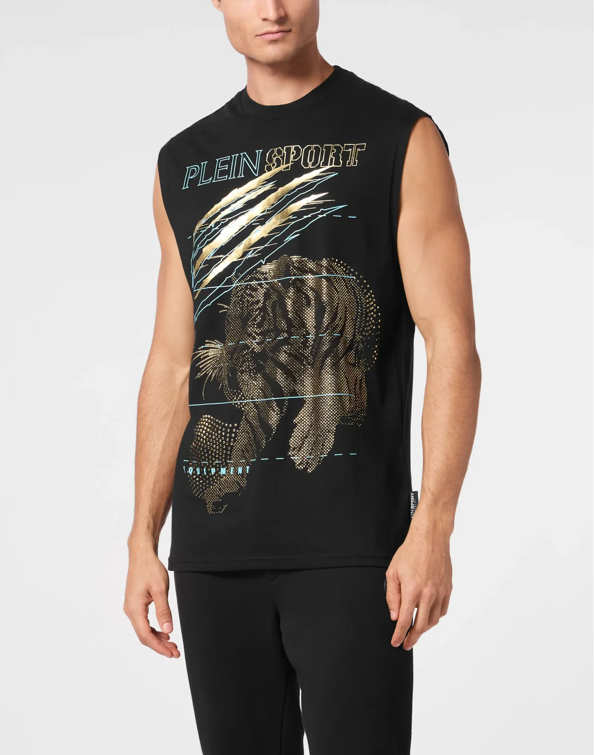 Cotton Dotted T-shirt Round Neck Sleeveless Lamina Tiger, цвет: Черный