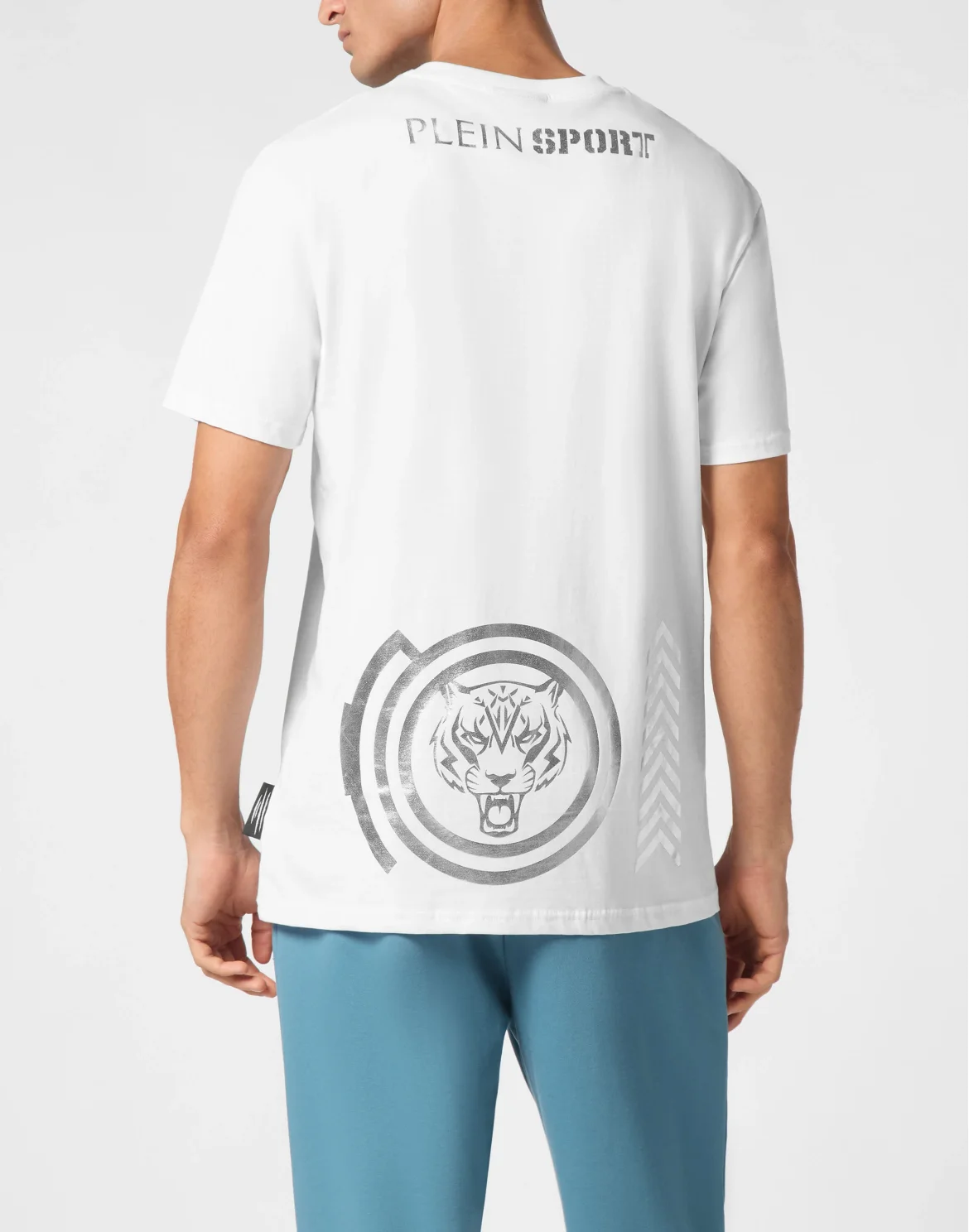Plein Sport Cotton T-shirt Round Neck SS Lamina Tiger, цвет: Белый
