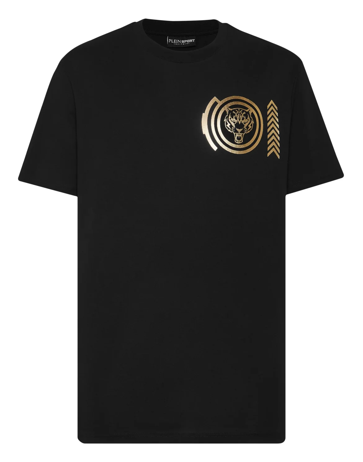 Plein Sport Cotton T-shirt Round Neck SS Lamina Tiger, цвет: Черный