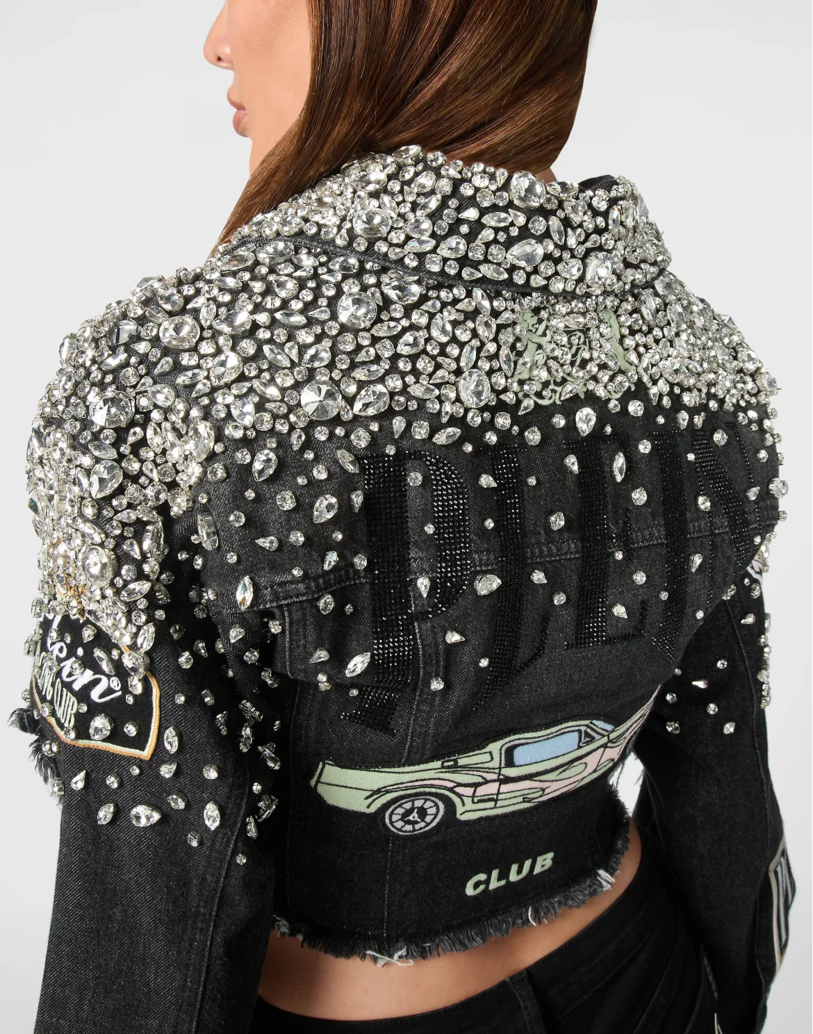 Denim Cropped Jacket LS Stones Cars Racing, цвет: Черный