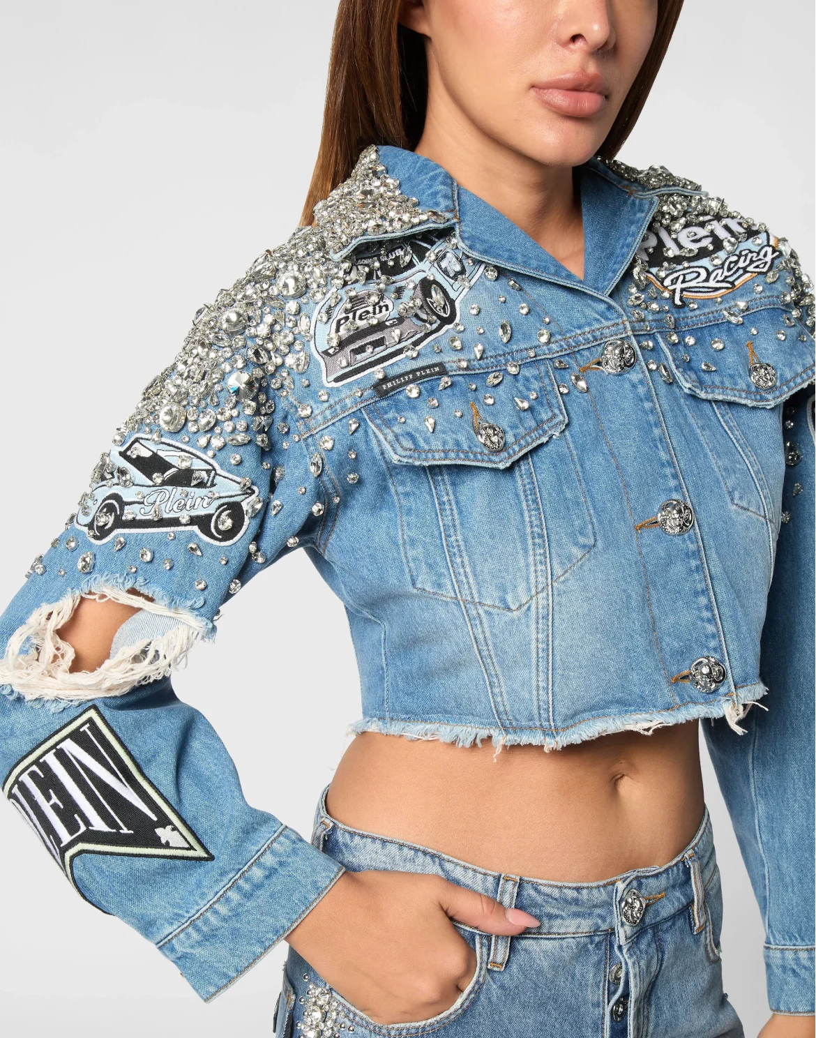 Denim Cropped Jacket LS Stones Cars Racing, цвет: Серый