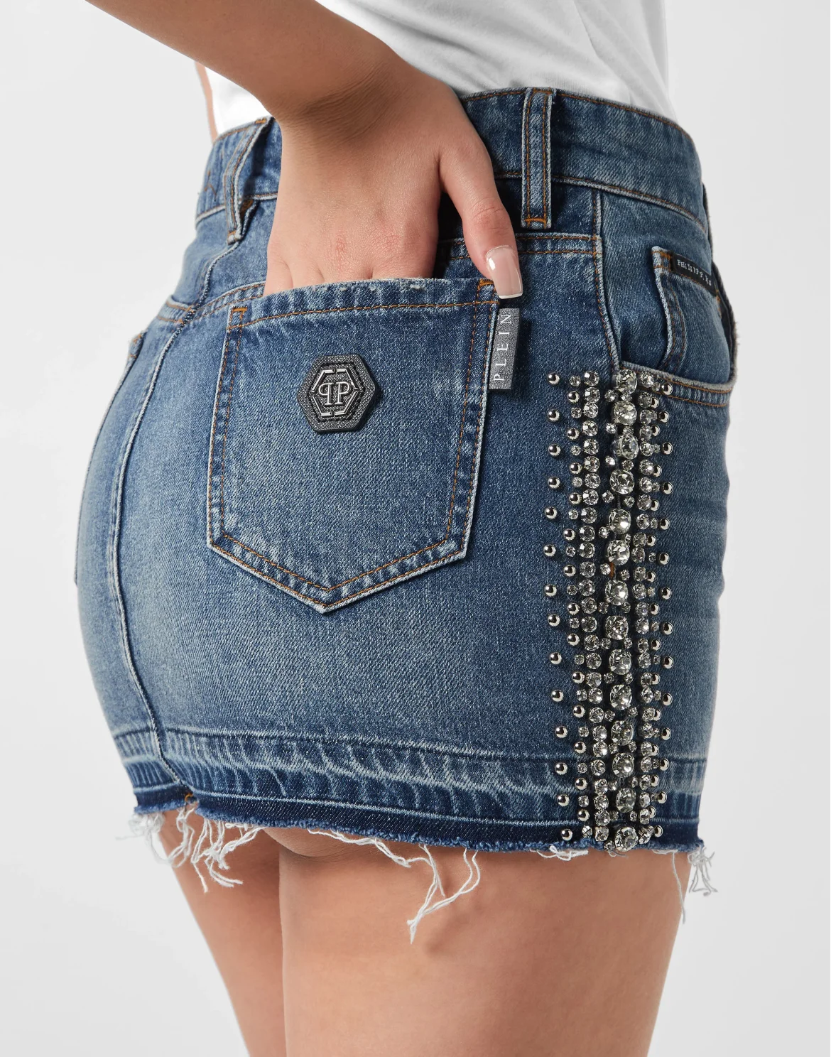 Denim Mini Skirt Rib Strass, цвет: Серый