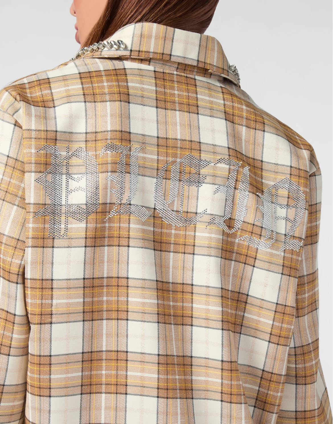 Checked Oversize Shirt LS Strass Flame, цвет: Голубой