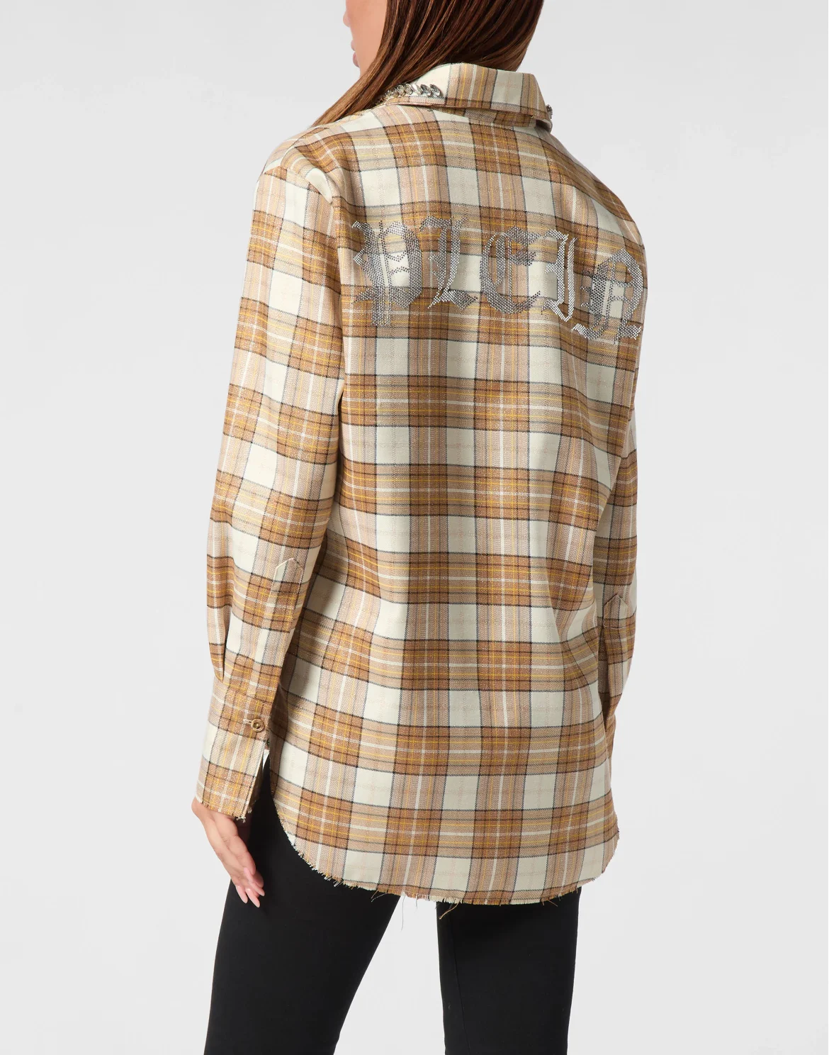 Checked Oversize Shirt LS Strass Flame, цвет: Голубой