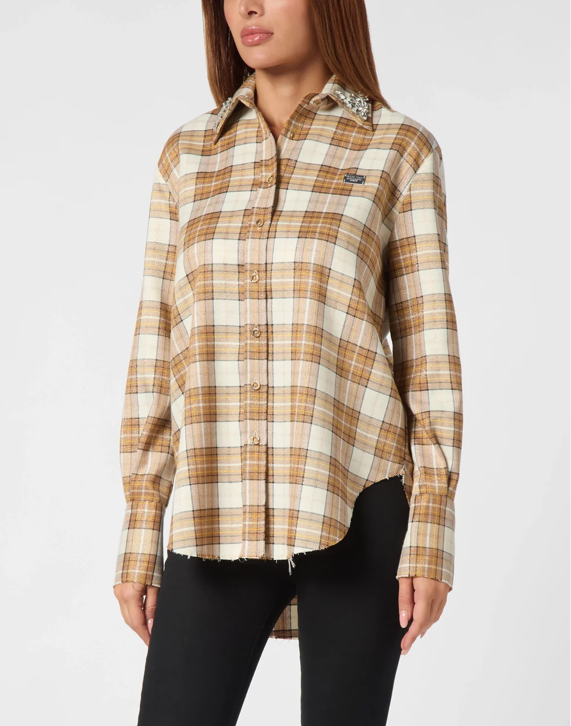 Checked Oversize Shirt LS Strass Flame, цвет: Голубой