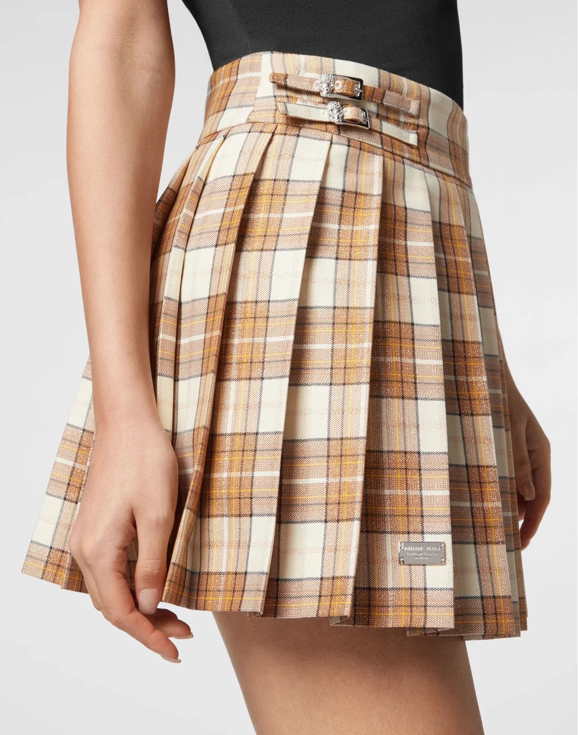 Checked Pleated Mini Skirt Flame, цвет: Голубой