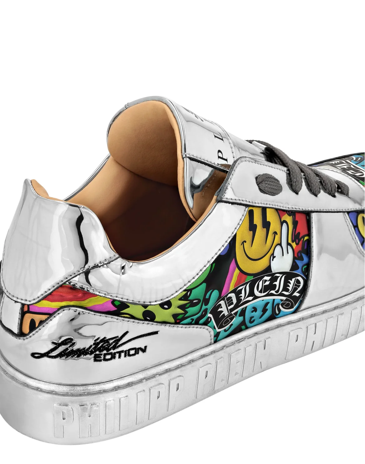 Mirror Leather Lo-Top Sneakers Smile, цвет: Серебристый