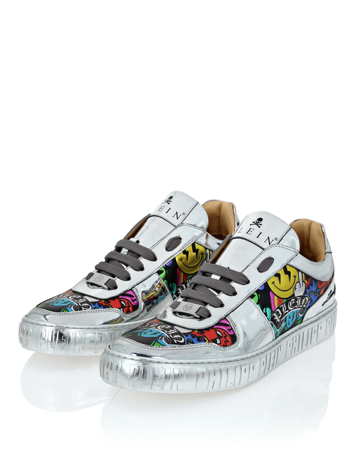 Mirror Leather Lo-Top Sneakers Smile, цвет: Серебристый