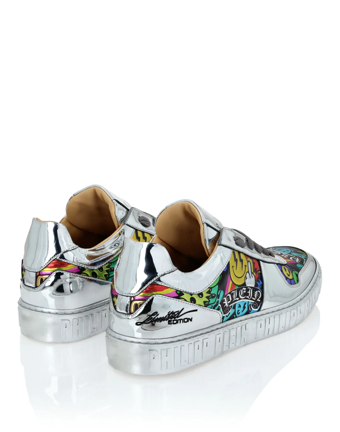 Mirror Leather Lo-Top Sneakers Smile, цвет: Серебристый