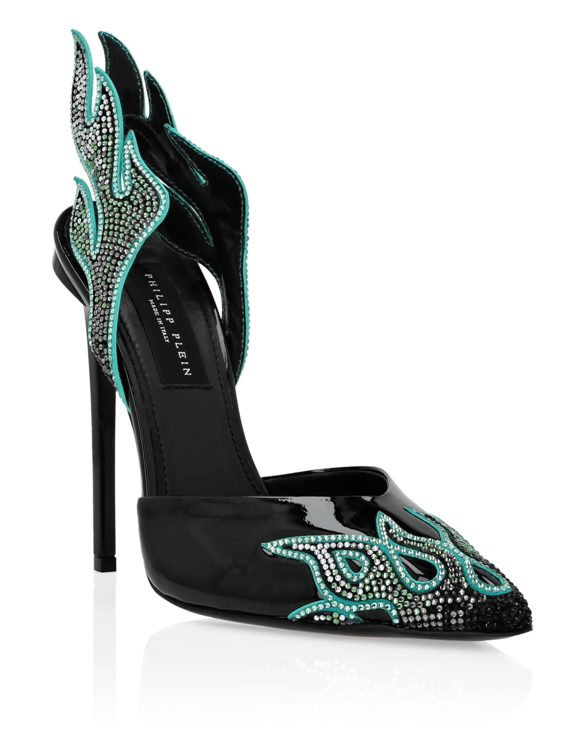 Leather Slingback High Heels 12 Flame, цвет: Черный
