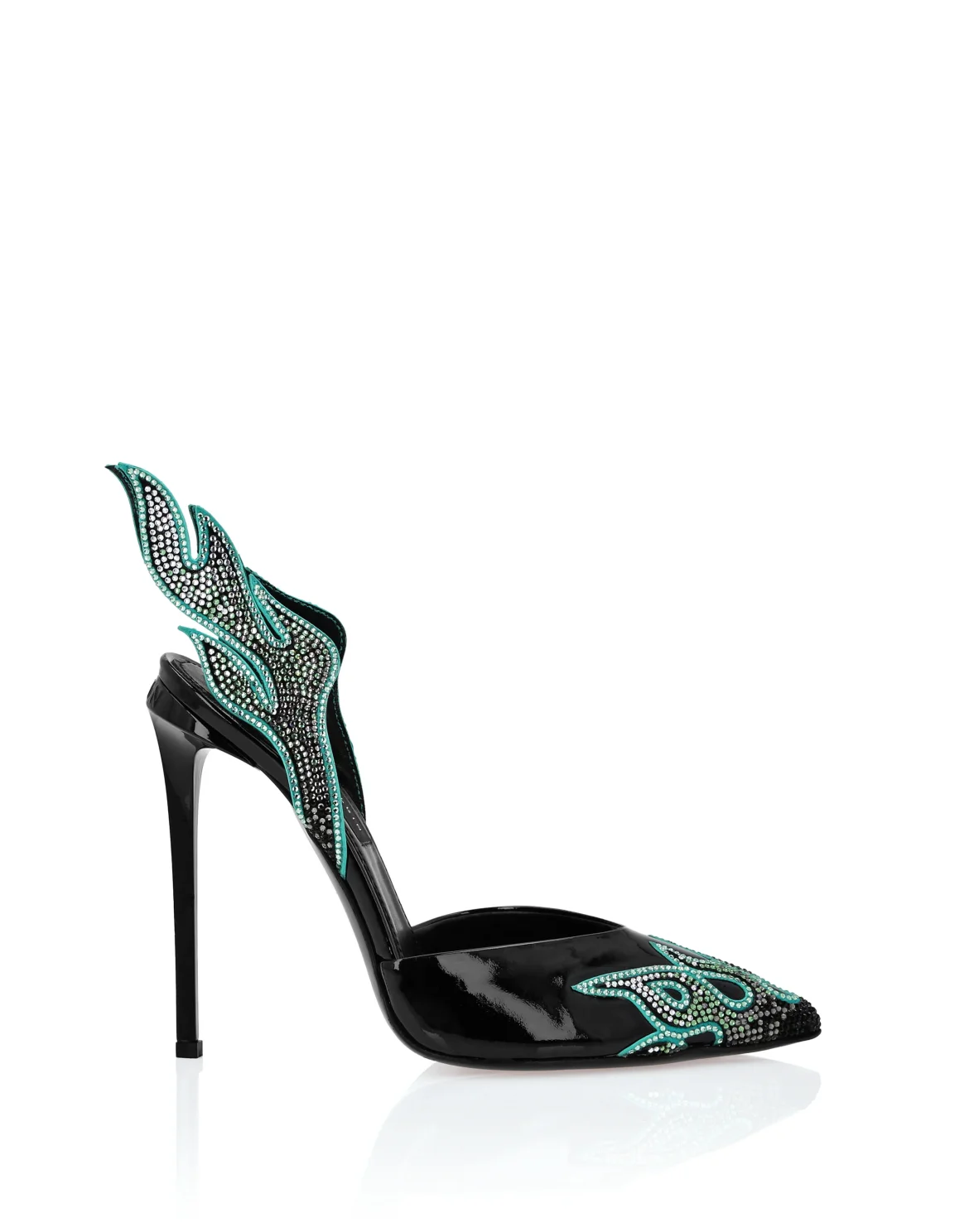 Leather Slingback High Heels 12 Flame, цвет: Черный