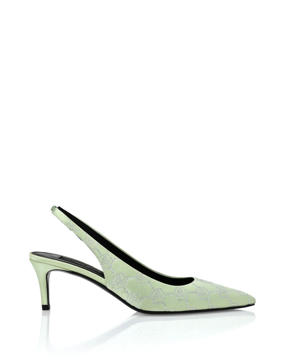 Satin Slingback Shoes Low Heels Monogram Strass, цвет: Зеленый