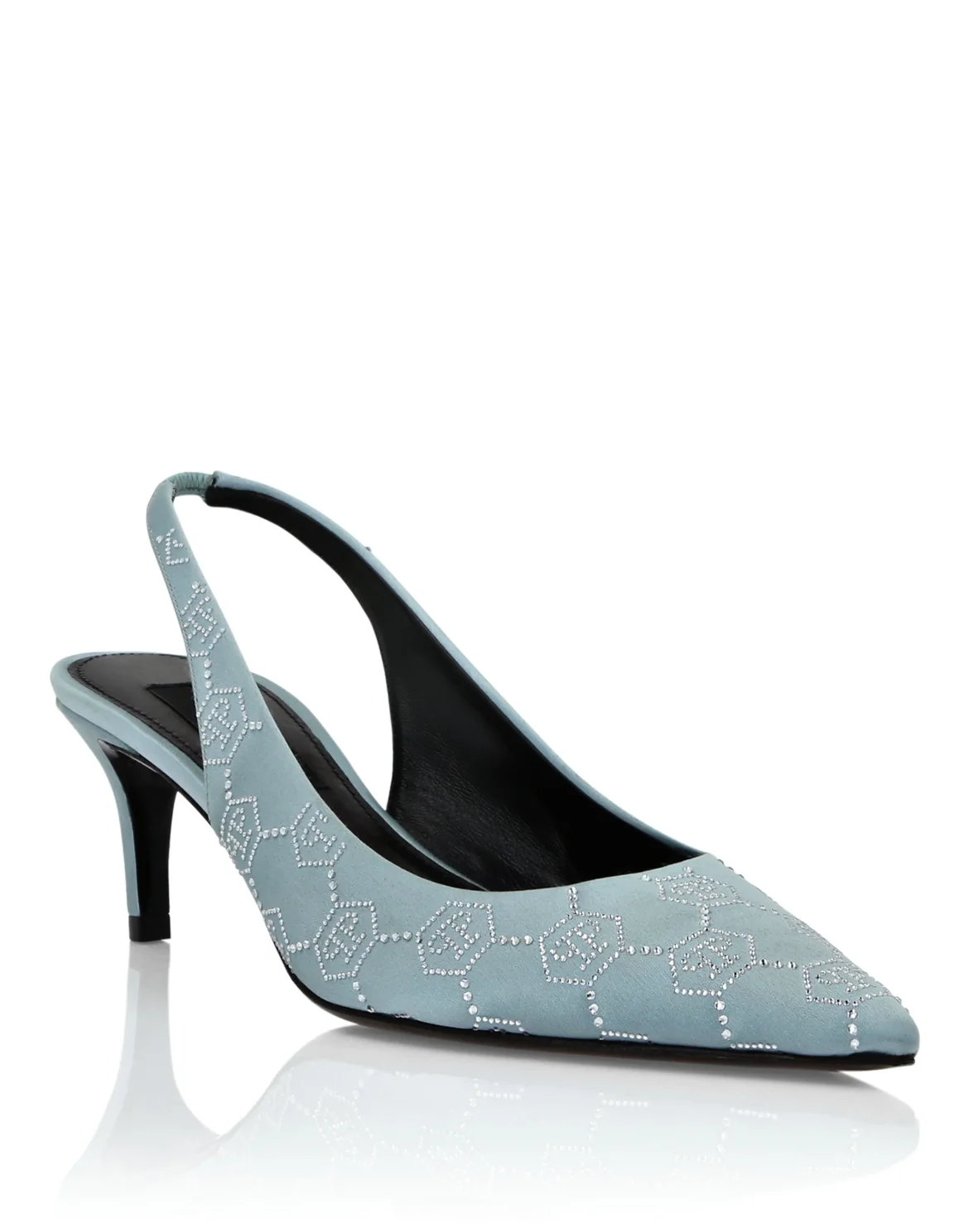 Satin Slingback Shoes Low Heels Monogram Strass, цвет: Голубой