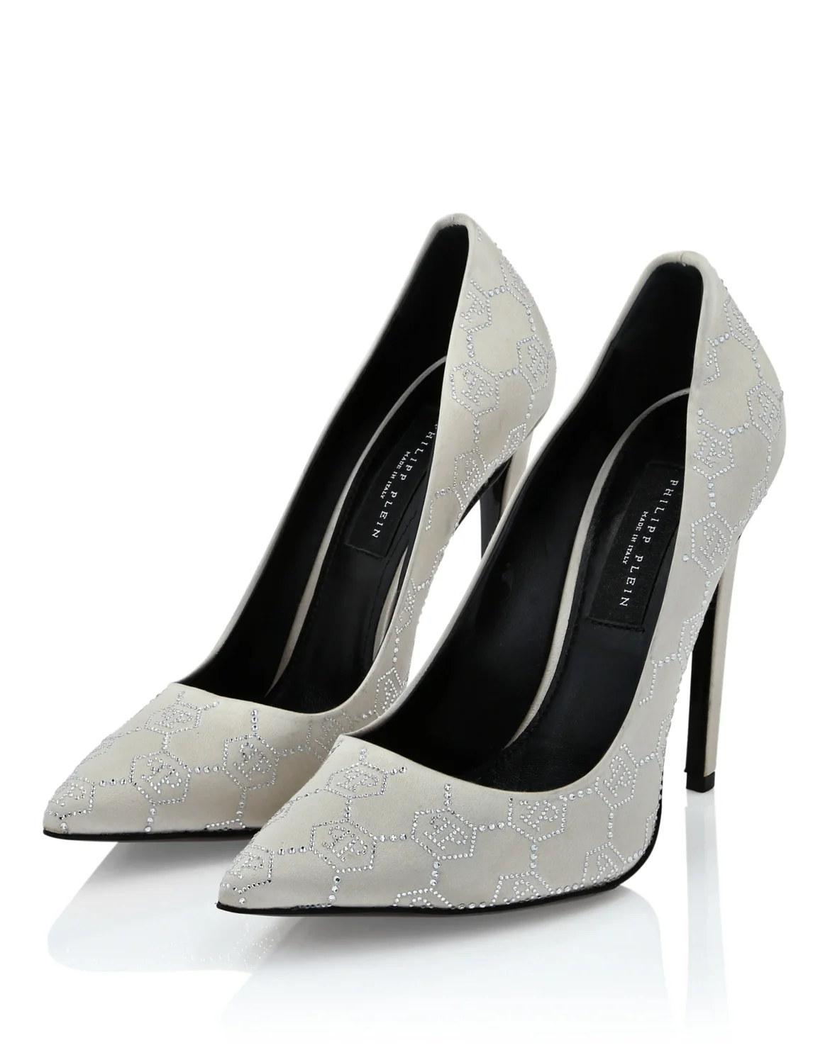 Satin Decollete Hi-Heels Monogram Strass, цвет: Бежевый
