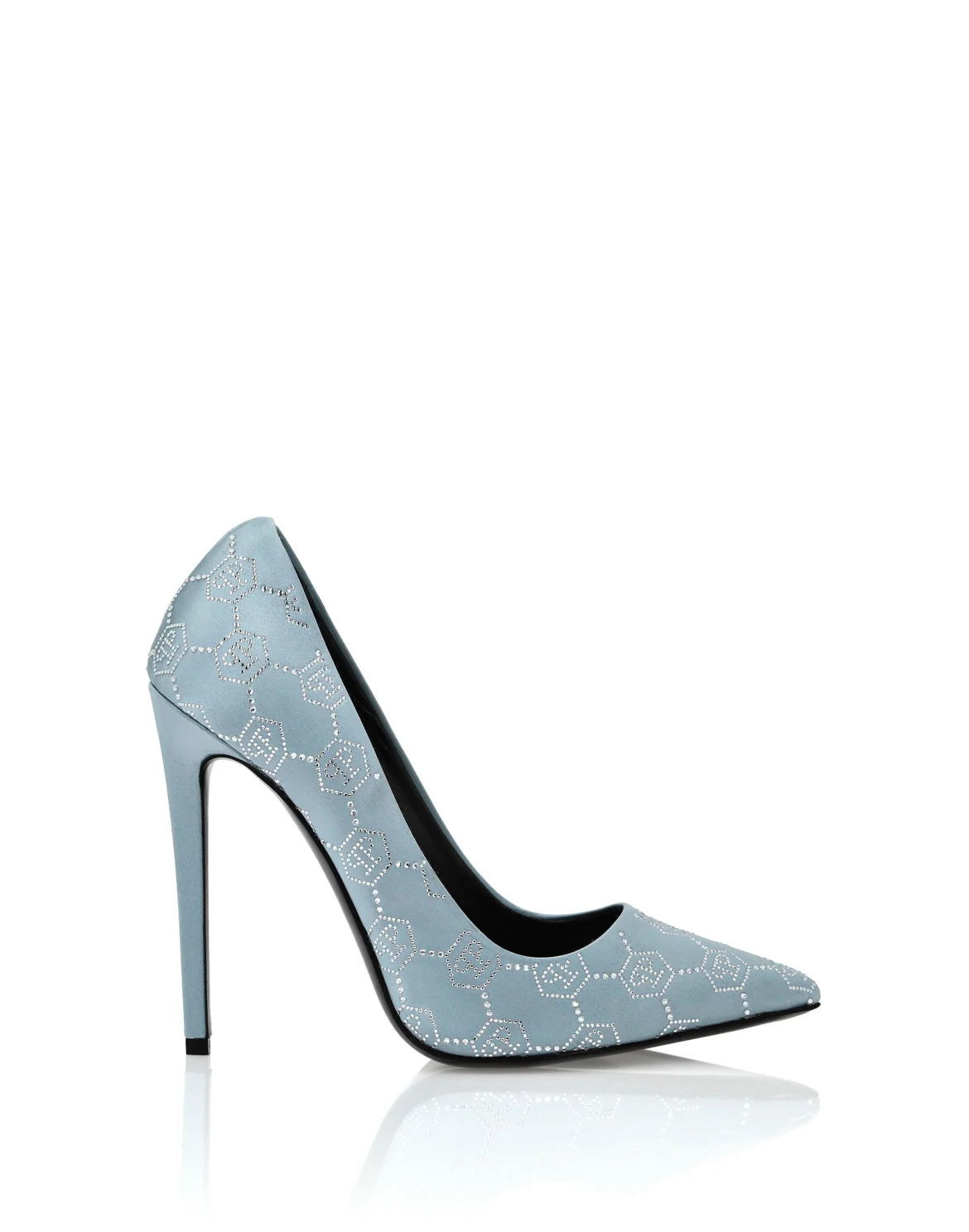 Satin Decollete Hi-Heels Monogram Strass, цвет: Голубой