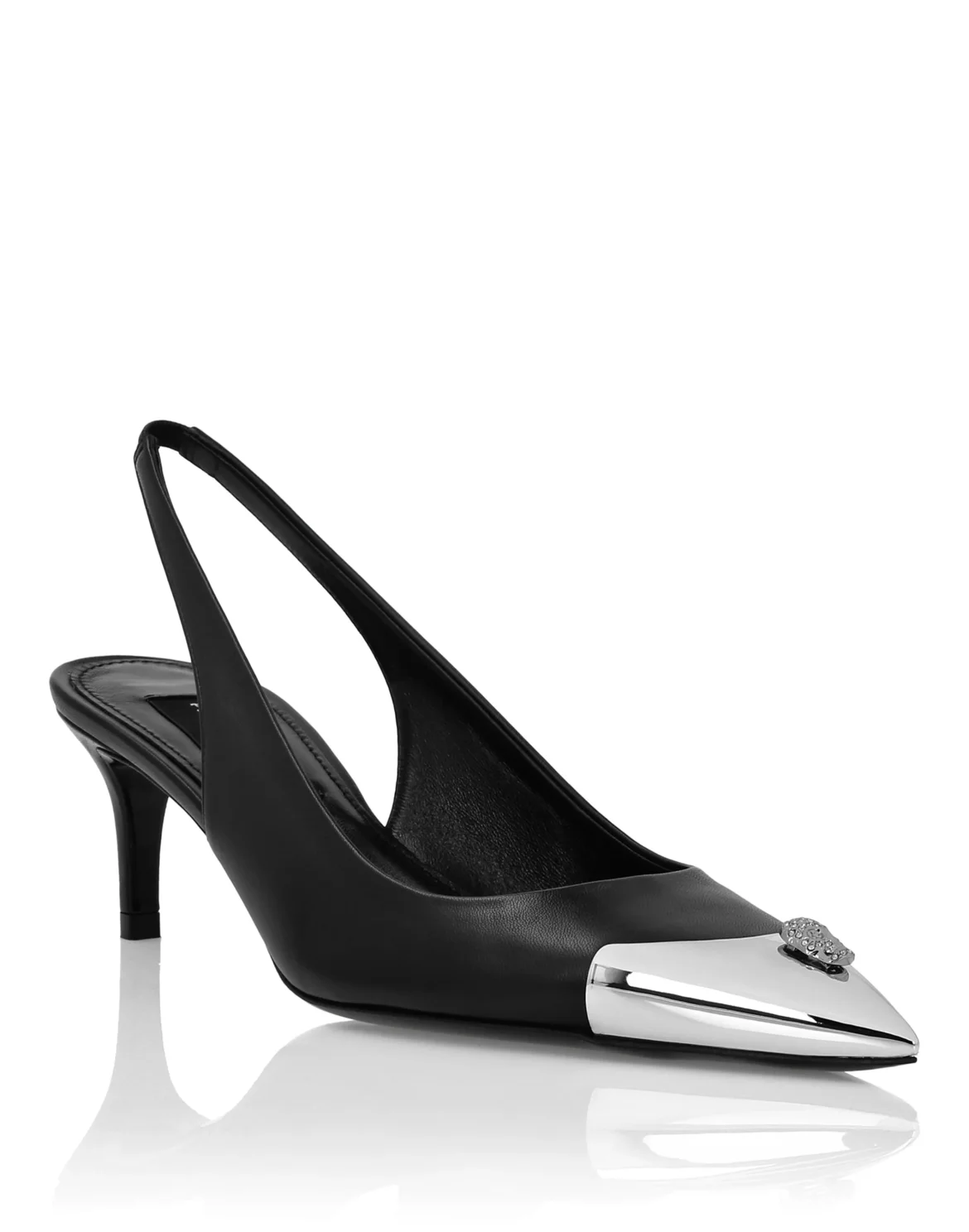 Leather Slingback shoes Skull strass, цвет: Черный