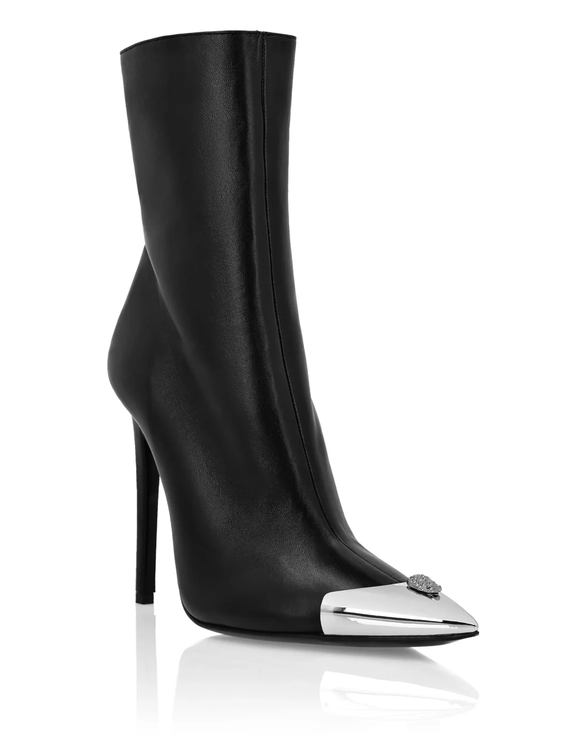 Leather Boots High Heels Mid Skull strass, цвет: Черный