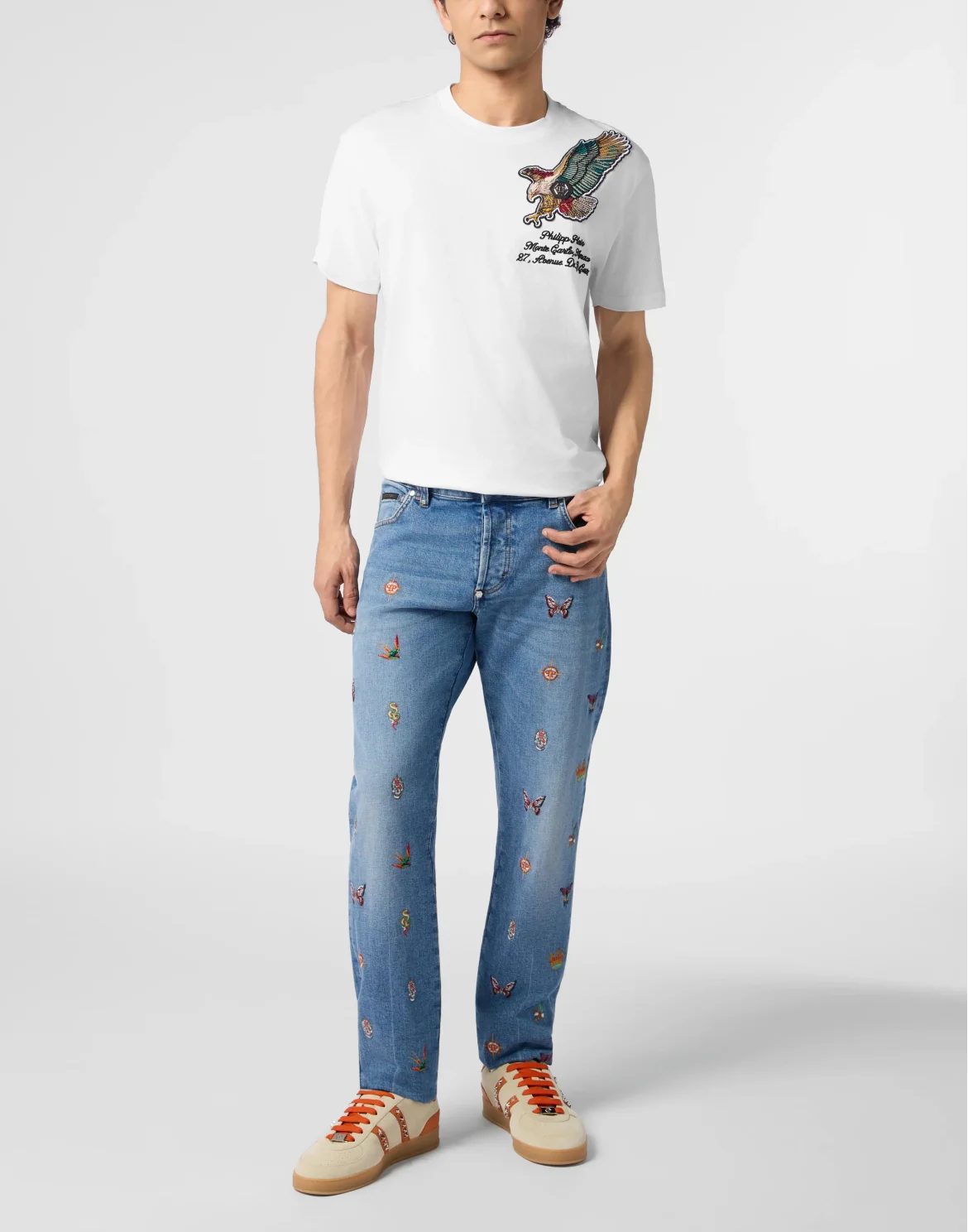 Embroidered Super Straight Cut Jeans, цвет: Голубой