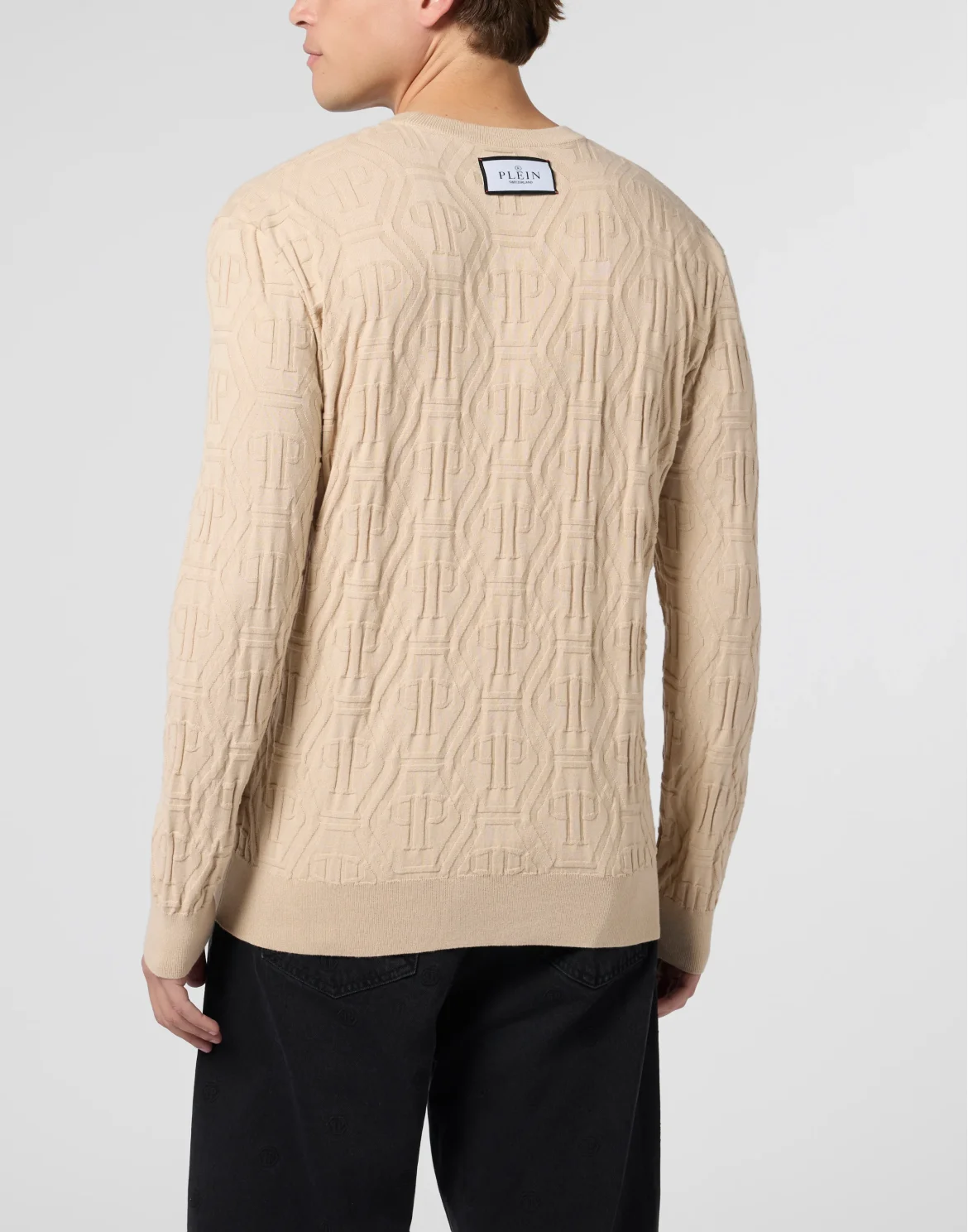 Jacquard Round Neck Pullover Monogram, цвет: Бежевый