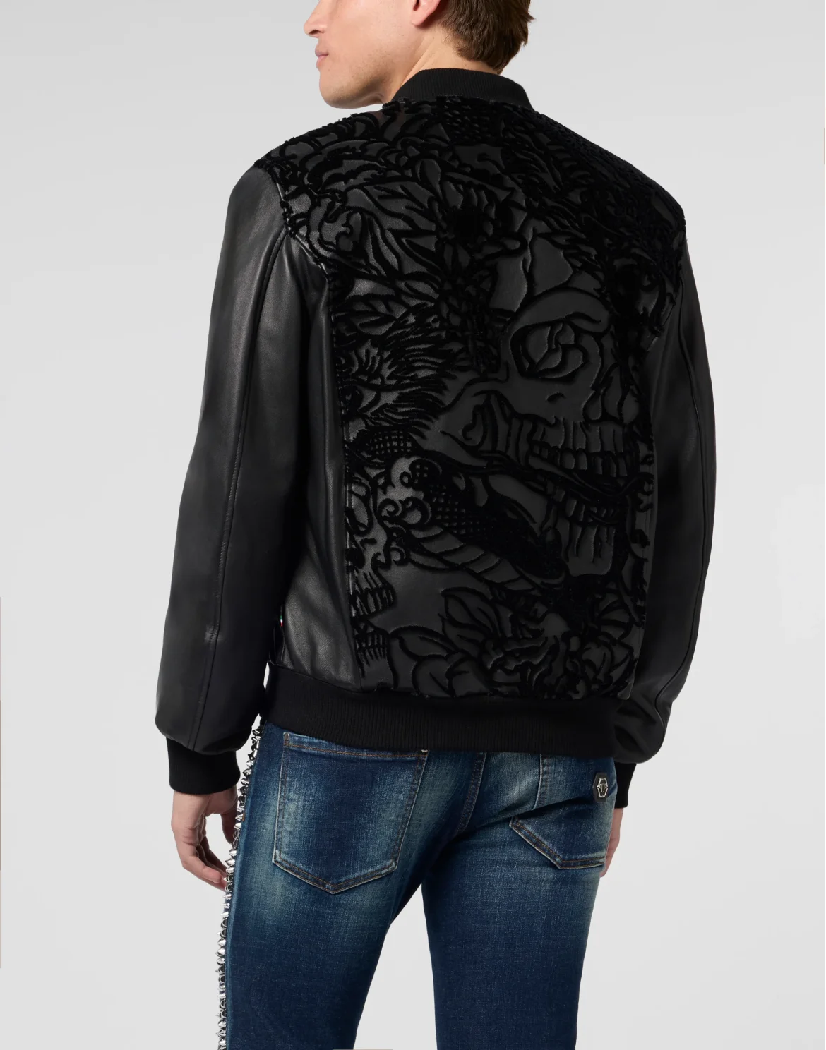 Leather Bomber Dragon Skull, цвет: Черный