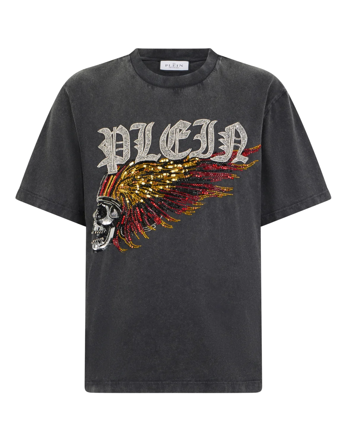 Washed Round Neck T-Shirt Eagle Skull Skull, цвет: Черный