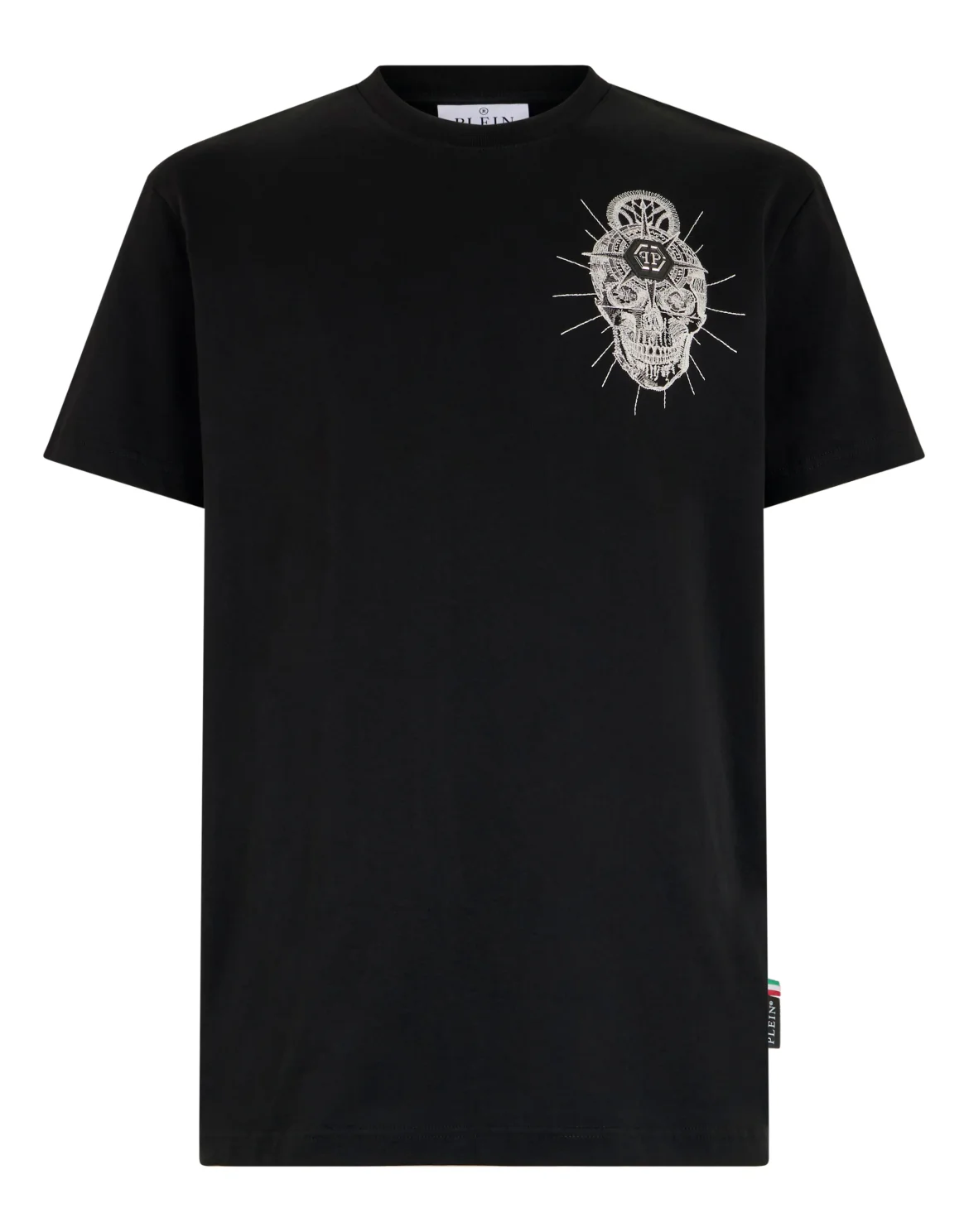 Round Neck T-Shirt Chest Embroidery Skull, цвет: Черный