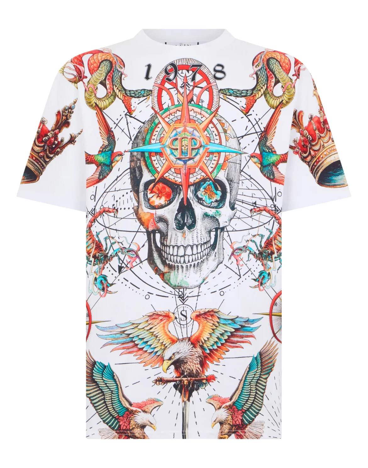 Round Neck T-Shirt All-Over Tattoo, цвет: Белый