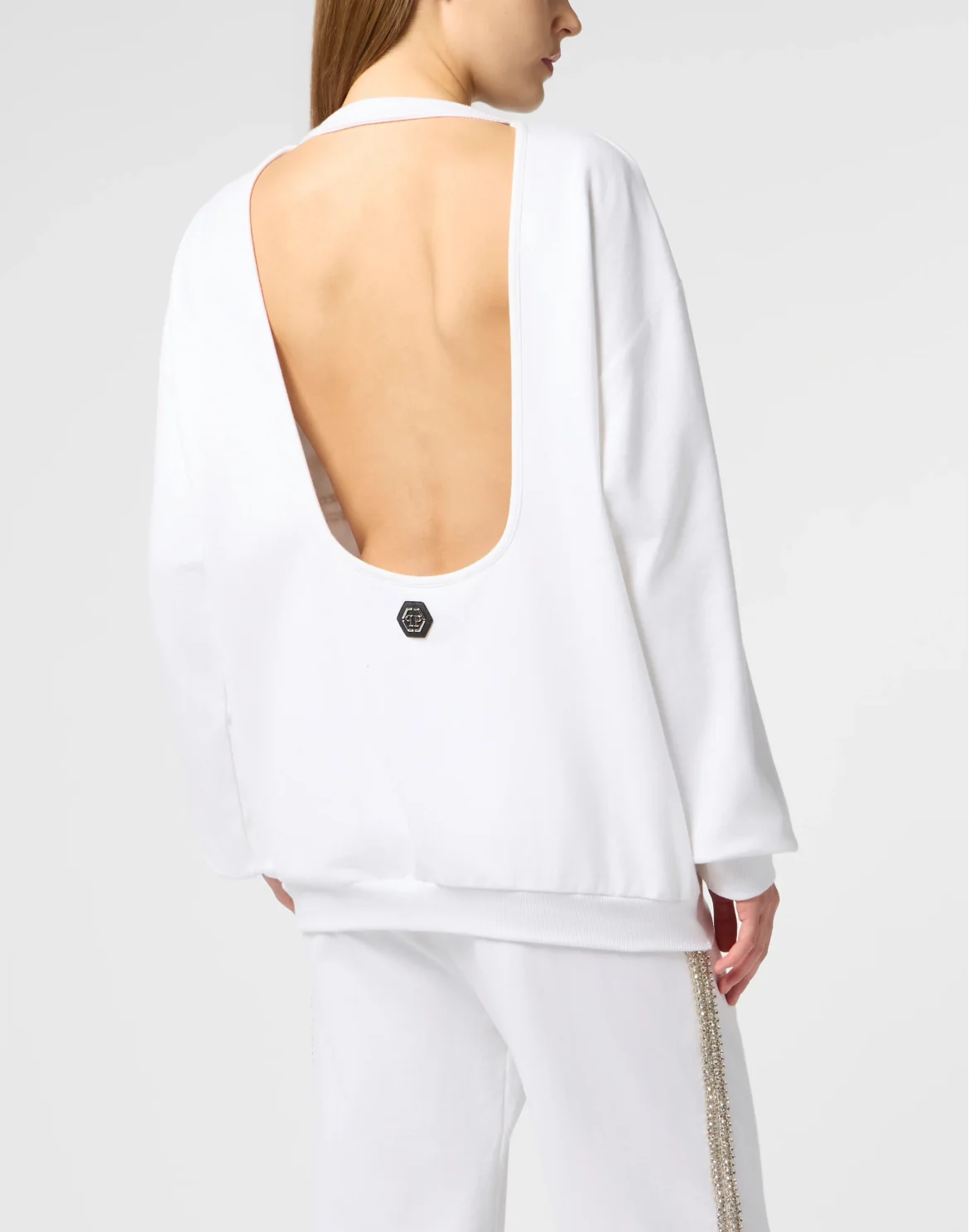 Washed Open Back Sweatshirt Strass Signature, цвет: Белый
