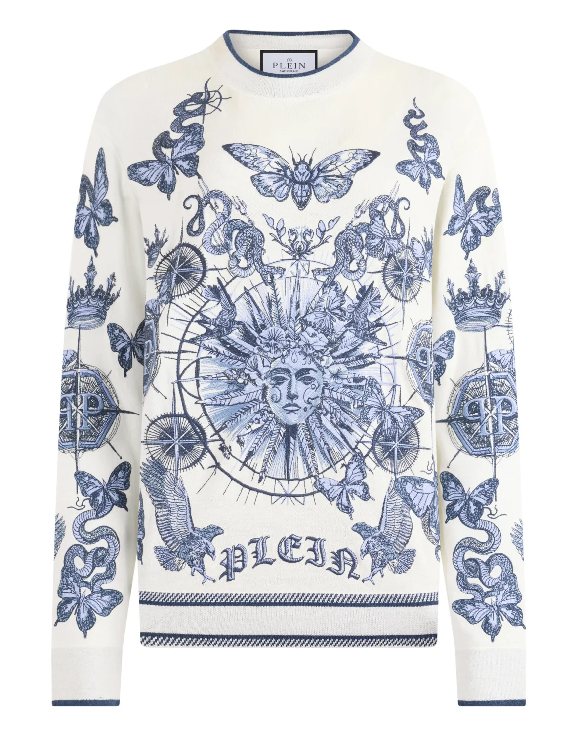 Round Neck Pullover Butterfly Tattoo, цвет: Голубой