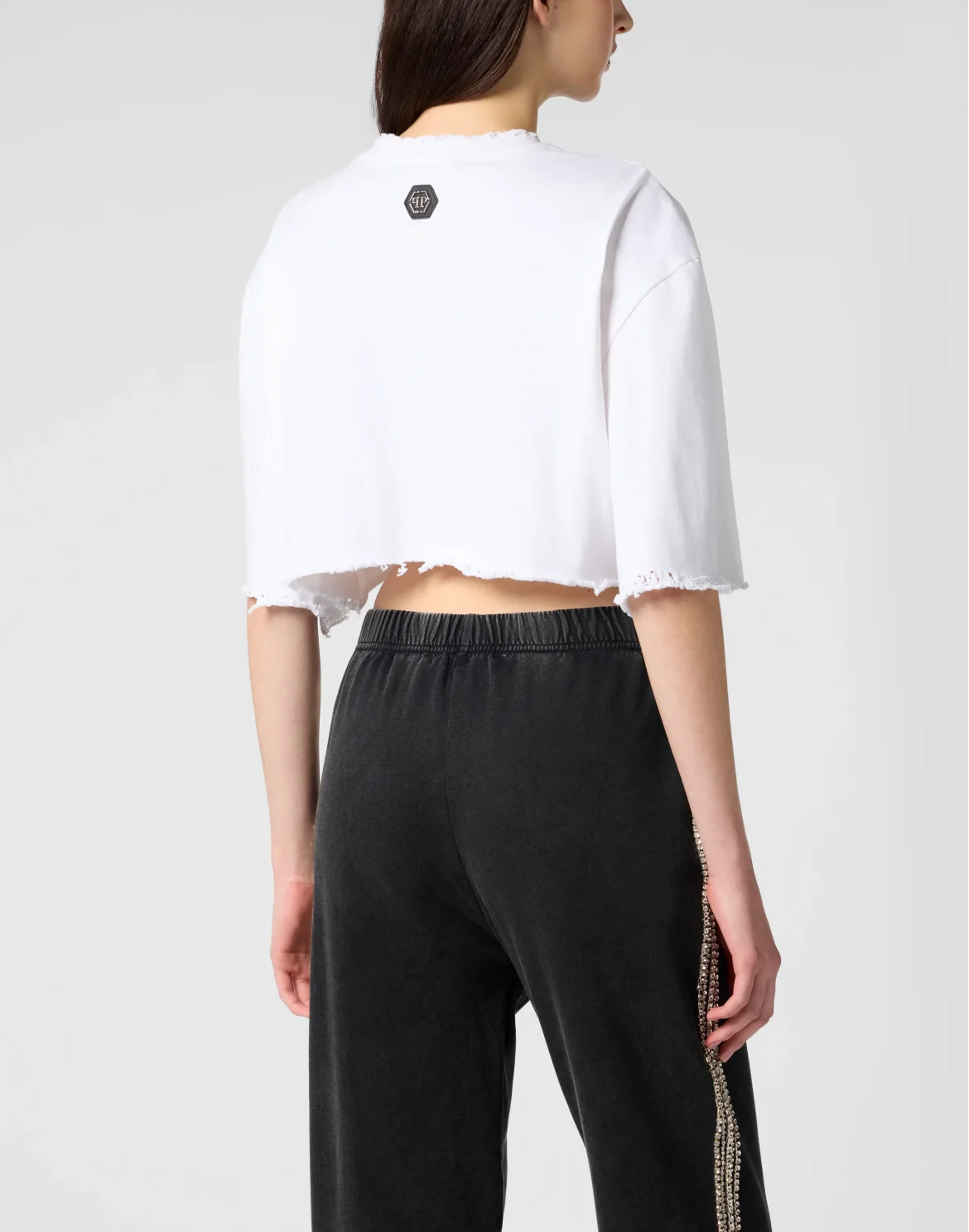Cropped T-Shirt Strass Signature, цвет: Белый