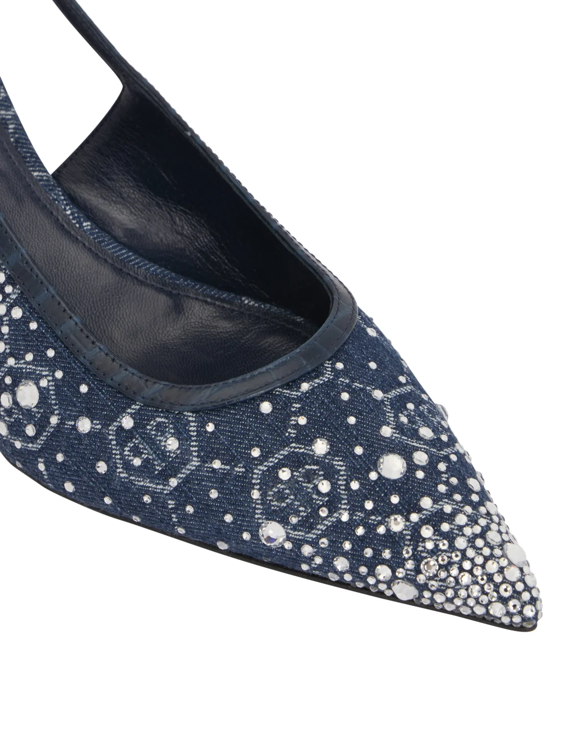 Denim Mid Heels Slingbacks Monogram Strass, цвет: Голубой