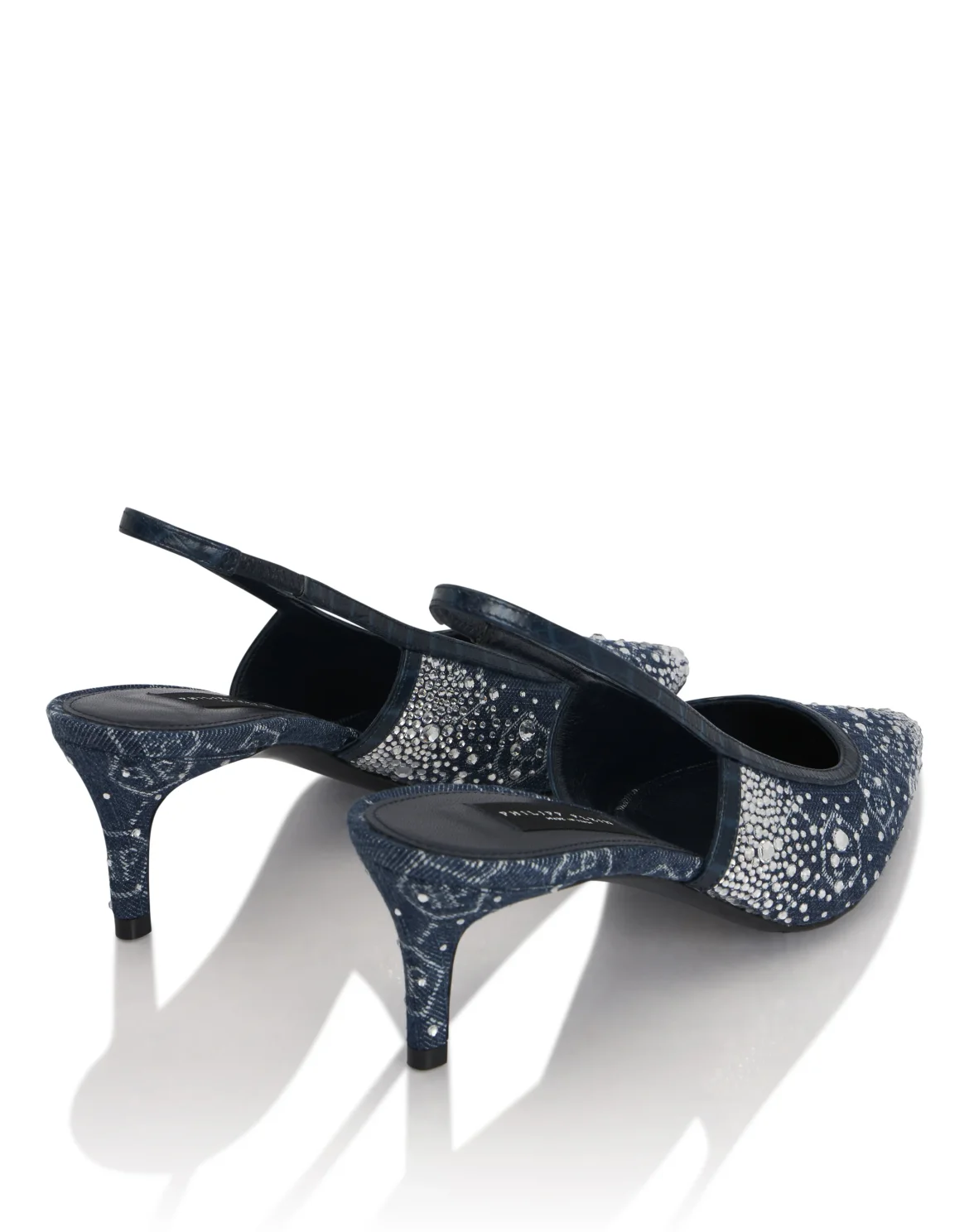 Denim Mid Heels Slingbacks Monogram Strass, цвет: Голубой