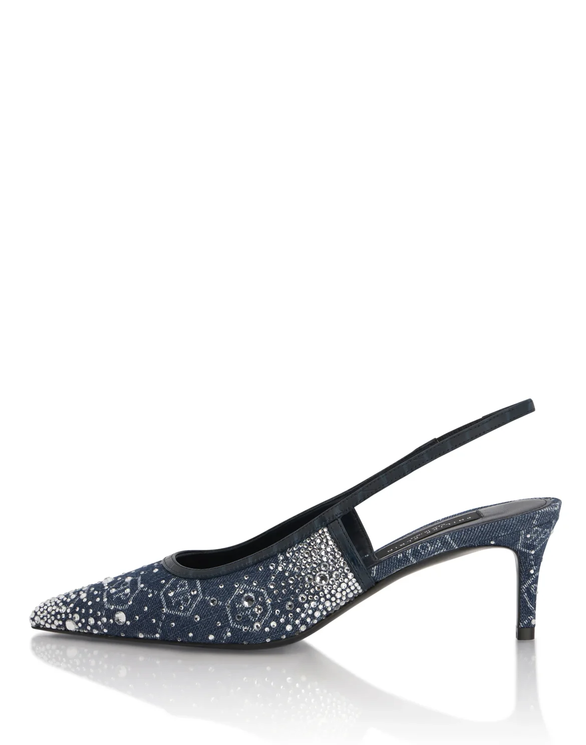 Denim Mid Heels Slingbacks Monogram Strass, цвет: Голубой