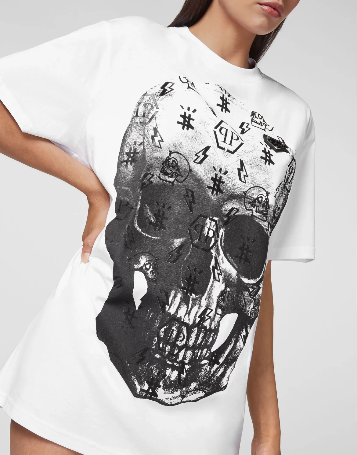 T-shirt Round Neck SS print Skull, цвет: Белый