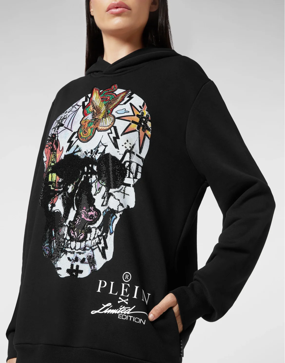Hoodie sweatshirt Tattoo Skull strass, цвет: Черный