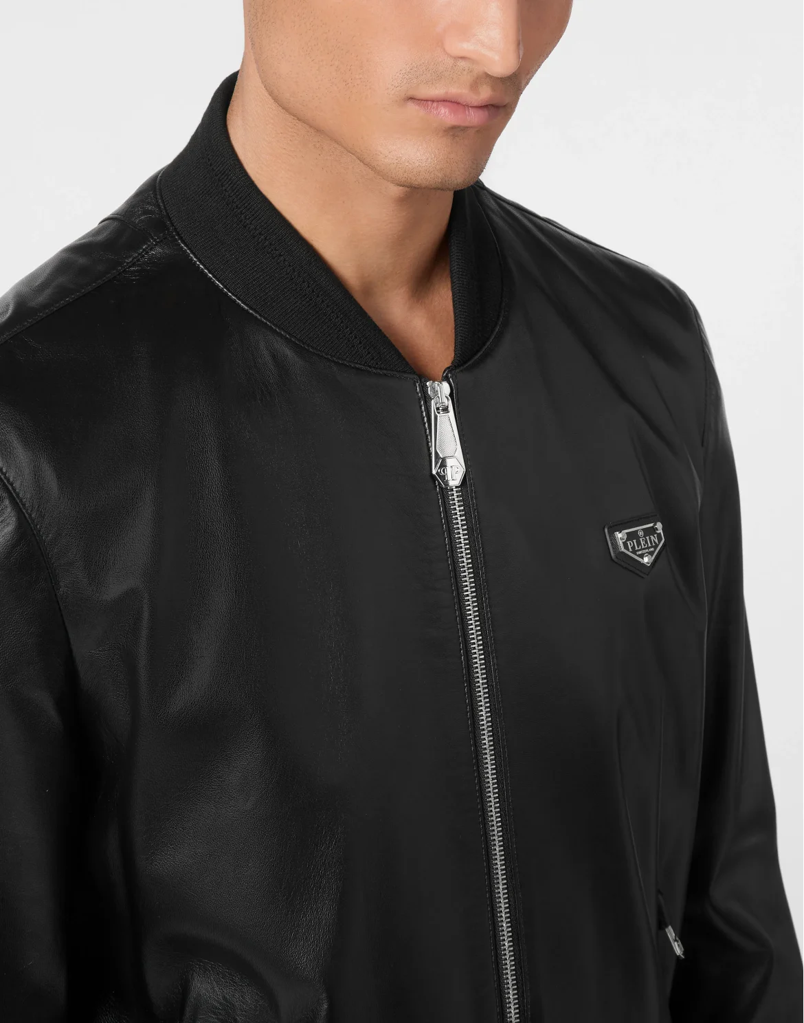 Slim Fit Leather Bomber LS Iconic Plein, цвет: Черный