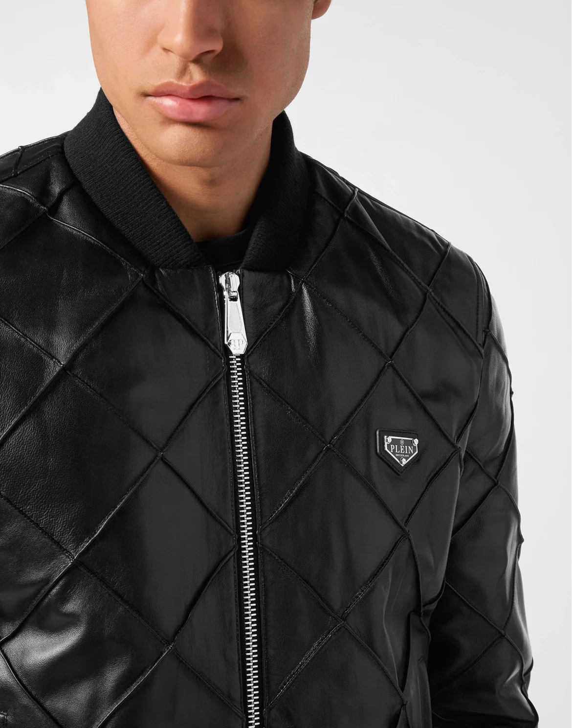 Slim Fit Leather Bomber LS, цвет: Черный