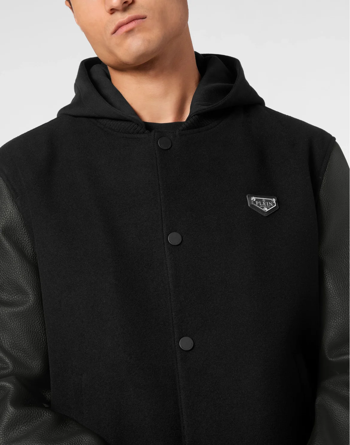 Bomber Jacket Leather Sleeves Iconic Plein, цвет: Черный