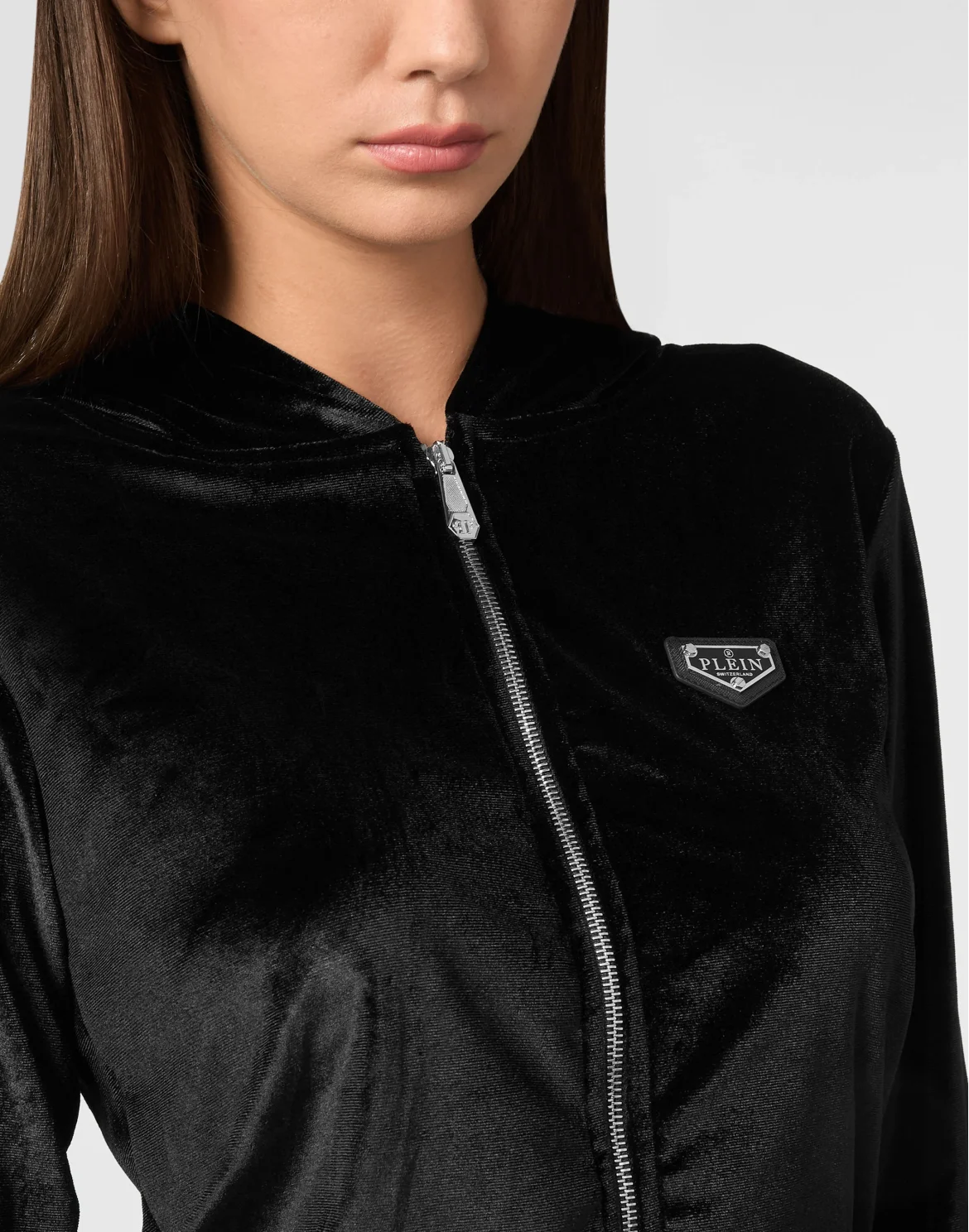 Chenille Hoodie Sweatjacket Strass Skull, цвет: Черный