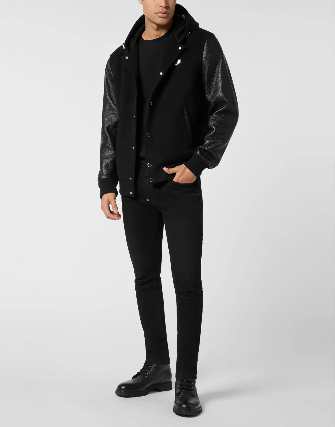 Hooded Varsity Bomber Jacket, цвет: Черный