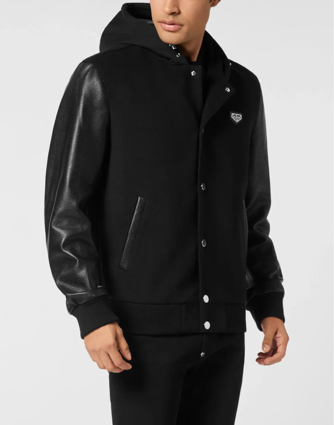 Hooded Varsity Bomber Jacket, цвет: Черный