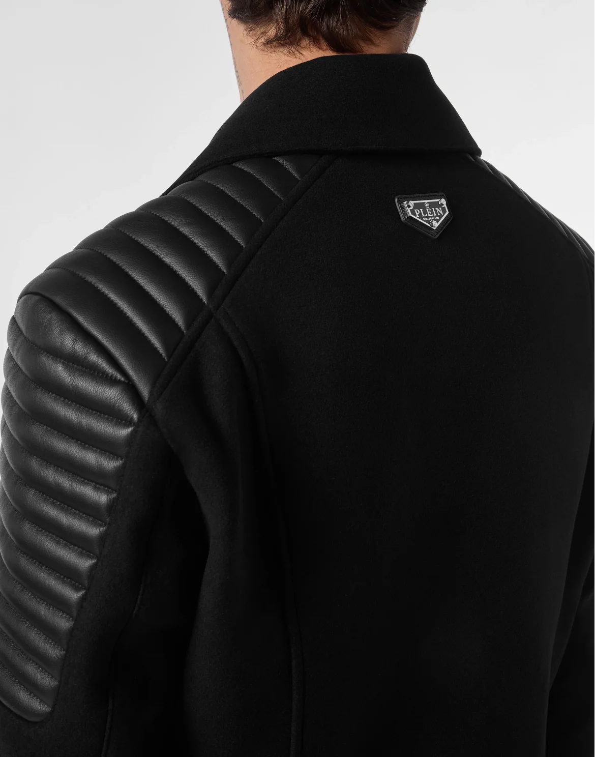 Wool Biker Jacket with Leather Inserts, цвет: Черный