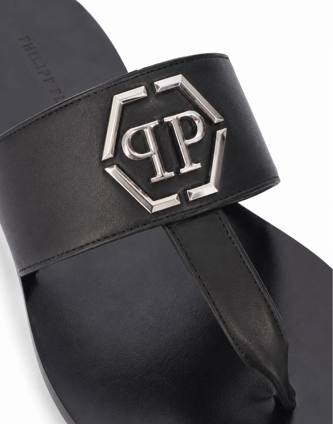 Leather Flat Sandals Hexagon, цвет: Черный