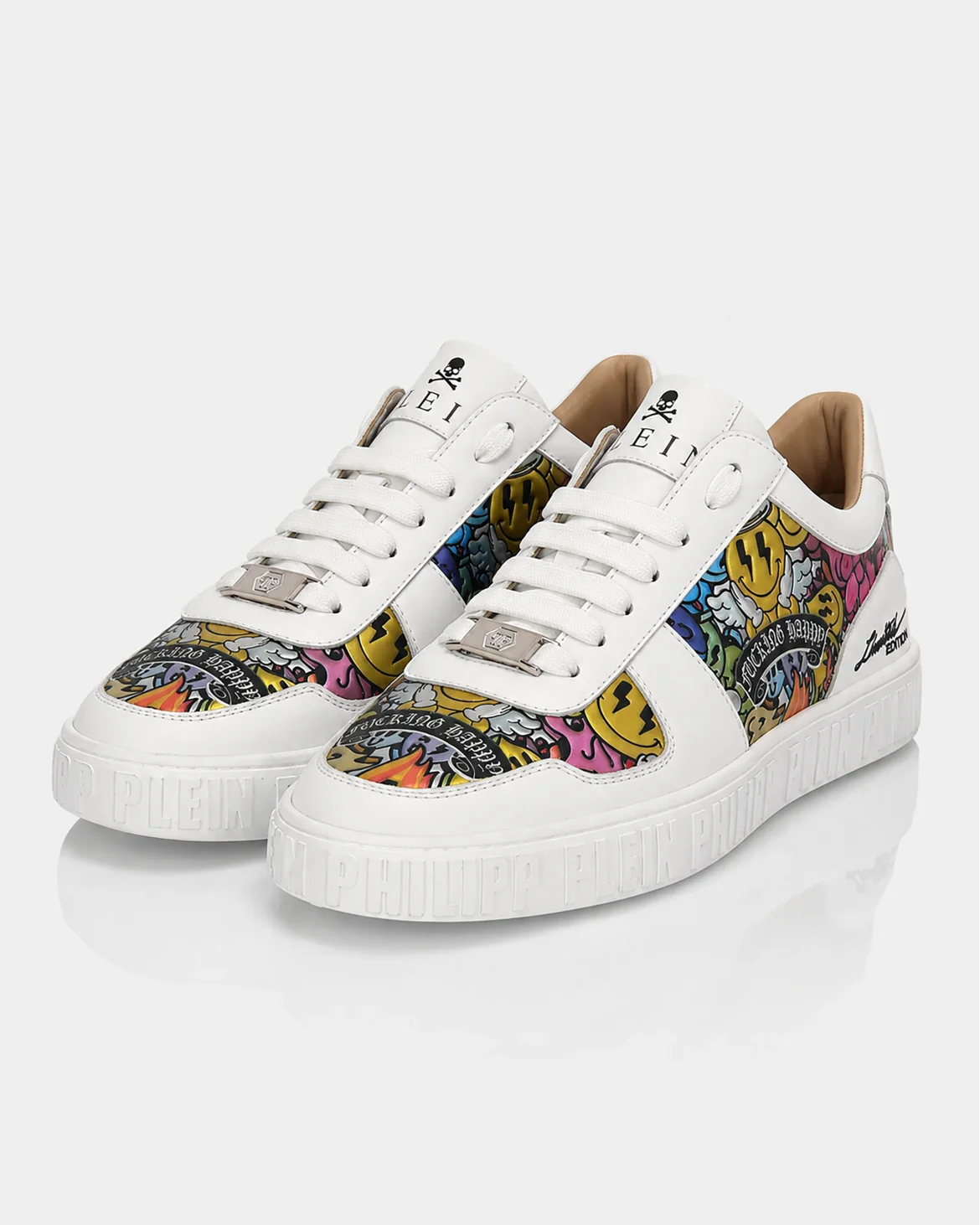Nappa Low-Top Sneakers Mirror Smile All-Over, цвет: Белый